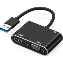 Forzacase USB 3.0 To HDMI VGA Çevirici 3.5mm Aux Destekli Adaptör Görüntü ve Ses Aktarıcı - FC498