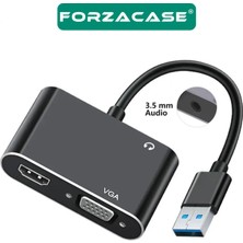 Forzacase USB 3.0 To HDMI VGA Çevirici 3.5mm Aux Destekli Adaptör Görüntü ve Ses Aktarıcı - FC498