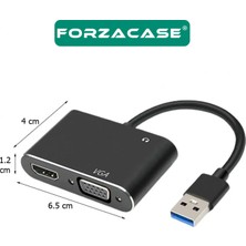 Forzacase USB 3.0 To HDMI VGA Çevirici 3.5mm Aux Destekli Adaptör Görüntü ve Ses Aktarıcı - FC498