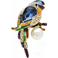 Solfera Dalda Duran Renkli Papağan Kuş Zirkon Taşlı Yaka Iğnesi Broş RZ186