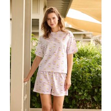 Aydoğan Kadın Süprem Şortlu Kısa Kol Pamuklu Pijama Takımı Bardak Desenli