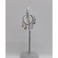Stainless Steel Çelik Renkli Taşlı Shakıra Küpe
