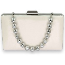 Biçanta Sedef Beyaz Inci Saplı Kırışık Rugan Abiye Gece Düğün Nişan Kına Çantası