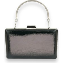 Biçanta Siyah Renk Kırışık Rugan  Abiye Çantası Gece Çantası Düğün Nişan Kına Çantası