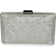 Biçanta Gümüş Gri Renk Lazer Su Yolu Desenli Abiye Çanta Gece Çantası Düğün Nişan Kına Çantası