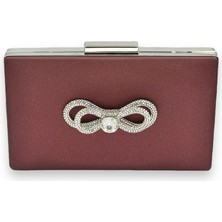 Biçanta Bordo Renk Çizilmeyen Saten Gümüş Taşlı Abiye Çanta Düğün Nişan Çantası