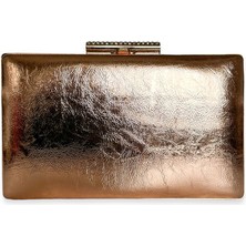 Biçanta Rose Gold Renk Kırışık Rugan Abiye Çanta Düğün Nişan Gece Çantası El Yapımı El Çantası