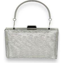 Biçanta Gümüş Gri Renk Lazer Su Yolu Desenli Abiye Çanta Gece Çantası Düğün Nişan Kına Çantası