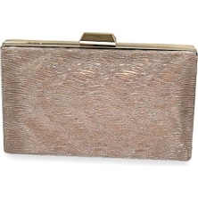 Biçanta Rose Gold Renk Lazer Su Yolu Desenli Abiye Çanta Gece Çantası Düğün Nişan Kına Çantası