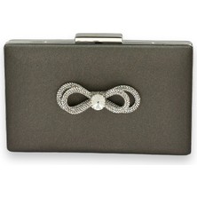 Biçanta Antrasit Gri Platin Renk Çizilmeyen Saten Gümüş Taşlı Abiye Çanta Düğün Nişan Çantası