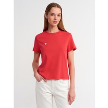 Dilvin 30584 Bisiklet Yaka Pamuklu T-Shirt-A.kırmızı