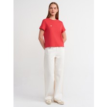 Dilvin 30584 Bisiklet Yaka Pamuklu T-Shirt-A.kırmızı