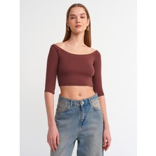 Dilvin 30937 Omuzları Açık Top-Kahve