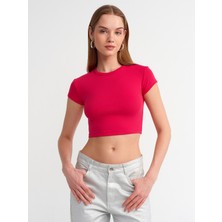 Dilvin 30936 Vücuda Oturan Crop Top-Fuşya