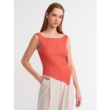 Dilvin 10560 Kayık Yaka Fitilli Transparan Triko Bluz-Kırmızı