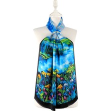 Bursa İpek Yeşil Manzara Desen Ipek Fular