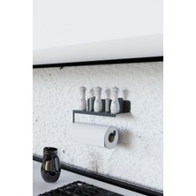 Risingmaber Ultra Güçlü Yapışkanlı Siyah Metal Baharatlık Raflı Havluluk, Kağıt Havlu Tutucu MT94S