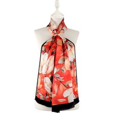 Bursa İpek Kırmızı Nergis Desen Ipek Fular