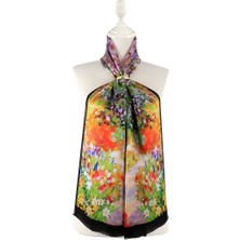 Bursa İpek Pembe Bahar Çiçekleri Desen Ipek Fular