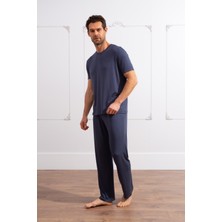 Yakamel Erkek Penye Rahat Kısa Kollu Pijama Takımı