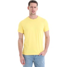 Hatemoğlu Sarı Regular Fit Düz  Pamuklu Bisiklet Yaka Tişört