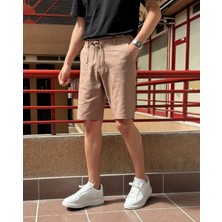İnpool Erkek, Bel Bağcıklı, Regular Fit, Old Money Culture, Pamuklu, Keten Dokuma Şort 24INP284