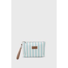 Lunablu Kadın Çizgili Keten Clutch Çanta