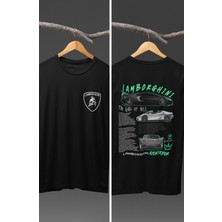 Fuddy Moda Unisex Lamborghini Aventador Sırt Baskılı T-Shirt, Racing Araba Yarış Temalı Baskılı Tişört