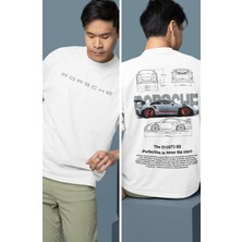 Fuddy Moda Oversize Grey Porsche 911 Gt3 Rs Srt Sırt Baskılı Tişört, Erkek-Kadın Araba Temalı Couple T-Shirt