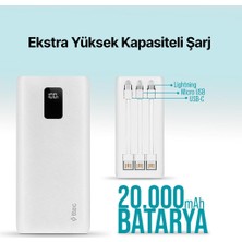 Polham Ttec 22.5W 20000MAH Dahili Kablolu Powerbank, USB A, Type C ve Micro USB Kablolu Ultra Hızlı