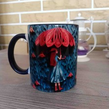 Mugs And Love Şemsiyeli Kız3 3D Baskı Büyük Boy Kupa