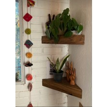 Yggdrasil Home Decor Dekoratif Doğal Ahşap 2'Lİ Üçgen Köşe Raf  25x25x4 cm (Gizli Aparatlı Raf)