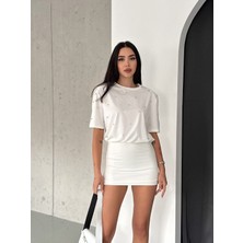 Arv Moda Dalgıç Taşlı Vatkalı Mini Elbise