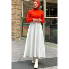 BAV Butik Ayvitrin Maxi Krep Kiloş Etek Beyaz