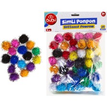 Bu-Bu Bubu Simli Ponpon 3 cm Karışık Renk 25 Li BUBU-PON006