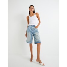 Koton Bermuda Kot Şort Düz Kesik Paça Cepli Pamuklu