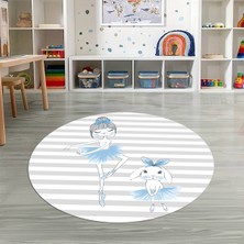 Napoli Home Dijital Baskılı Kaymaz Yıkanabilir Eğlenceli Yuvarlak Çocuk Odası Halısı, N-Y-Çocuk-09-Mavi,