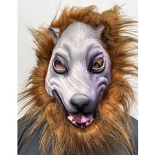 Markport Kahverengi Saçlı Dişli Kurt Maskesi Köpek Maskesi Mega Peluş 21 No