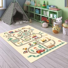 Napoli Home Dijital Baskılı Kaymaz Taban Yıkanabilir Eğlenceli Eğitici Çocuk Odası Halısı, N-Çocuk-48-Krem,