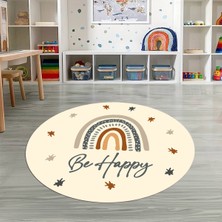 Napoli Home Dijital Baskılı Kaymaz Yıkanabilir Eğlenceli Yuvarlak Çocuk Odası Halısı, N-Y-Çocuk-14-Krem,