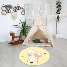 Napoli Home Dijital Baskılı Kaymaz Yıkanabilir Eğlenceli Yuvarlak Çocuk Odası Halısı, N-Y-Çocuk-24-Krem,