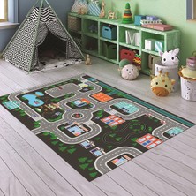 Napoli Home Dijital Baskılı Kaymaz Taban Yıkanabilir Eğlenceli Eğitici Çocuk Odası Halısı, N-Çocuk-47-Antrasit,