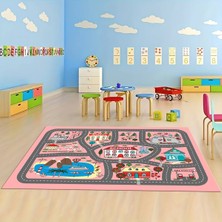 Napoli Home Dijital Baskılı Kaymaz Taban Yıkanabilir Eğlenceli Eğitici Çocuk Odası Halısı, N-Çocuk-02-Pembe,
