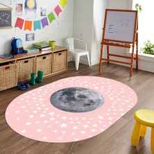 Napoli Home Dijital Baskılı Kaymaz Yıkanabilir Eğlenceli Eğitici Oval Çocuk Odası Halısı, N-O-Çocuk-27-Pembe,