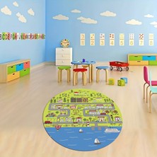 Napoli Home Dijital Baskılı Kaymaz Yıkanabilir Eğlenceli Yuvarlak Çocuk Odası Halısı, N-Y-Çocuk-07-Yeşil,