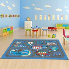 Napoli Home Dijital Baskılı Kaymaz Taban Yıkanabilir Eğlenceli Eğitici Çocuk Odası Halısı, N-Çocuk-02-Mavi,