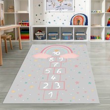 Napoli Home Dijital Baskılı Kaymaz Taban Yıkanabilir Eğlenceli Eğitici Çocuk Odası Halısı, N-Çocuk-12-Gri,