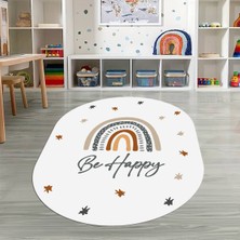 Napoli Home Dijital Baskılı Kaymaz Yıkanabilir Eğlenceli Eğitici Oval Çocuk Odası Halısı, N-O-Çocuk-14-Beyaz,