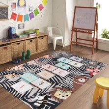 Napoli Home Dijital Baskılı Kaymaz Taban Yıkanabilir Eğlenceli Eğitici Çocuk Odası Halısı, N-Çocuk-28-Lacivert,