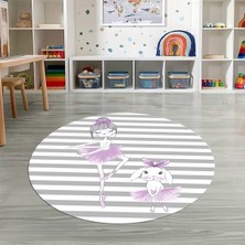 Napoli Home Dijital Baskılı Kaymaz Yıkanabilir Eğlenceli Yuvarlak Çocuk Odası Halısı, N-Y-Çocuk-09-Mor,